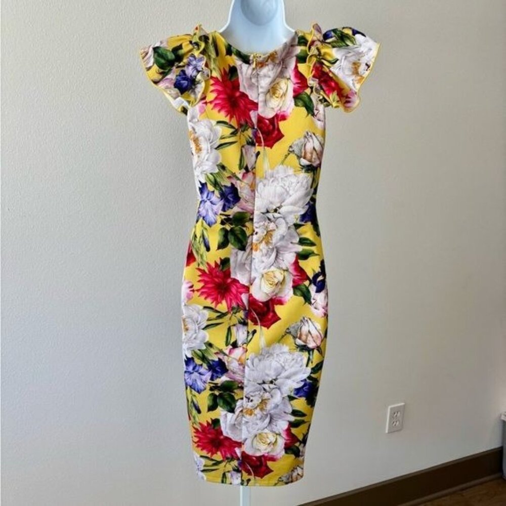 Glamazon Dress Small Colorful Floral Ruffle Bodycon Coquette Tropical Romantic - Picture 2 of 12